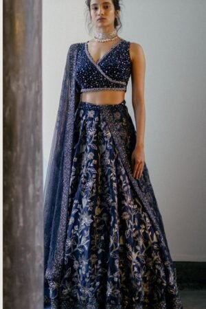 Midnight Bloom Embroidered Velvet Lehenga Set