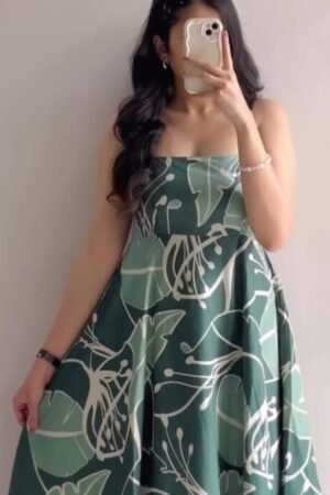 Emerald Green Tropical Print Sleeveless Dress