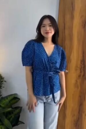 Navy Blue Polka Dot Wrap Top