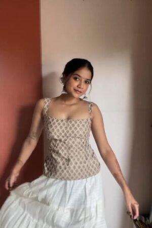 Elegant Beige Printed Sleeveless Kurti