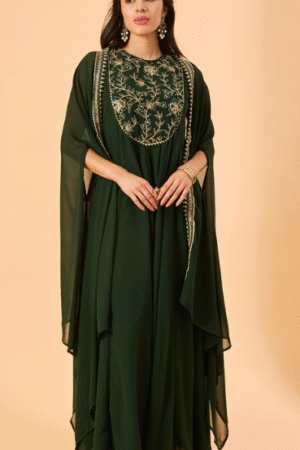 Emerald Green Embroidered Kaftan Gown