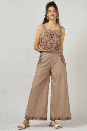 Taupe Brown Embroidered Co-Ord Set