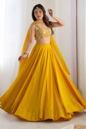 Mustard Yellow Embroidered Lehenga Choli