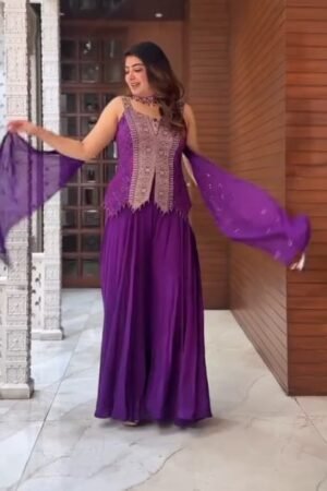 Elegant Purple Peplum Anarkali with Dupatta