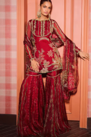 Elegant Maroon Embroidered Sharara Set