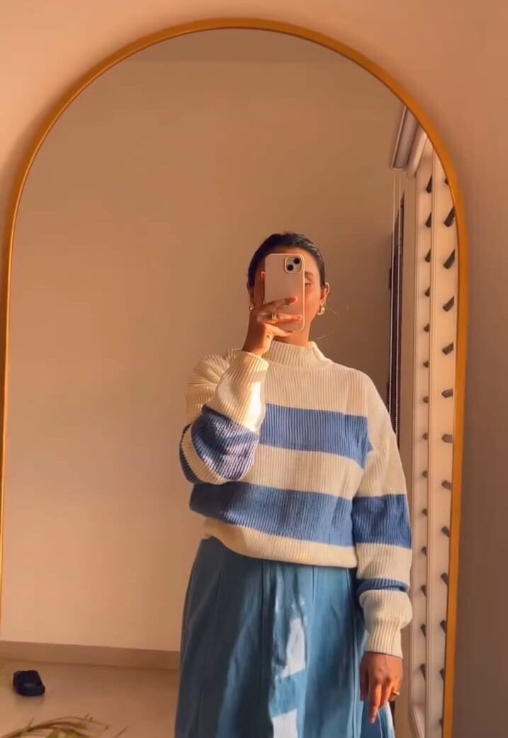 Blue & White Striped Sweater Look