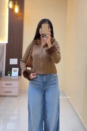 Cozy Brown Fur-Trim Knit Look