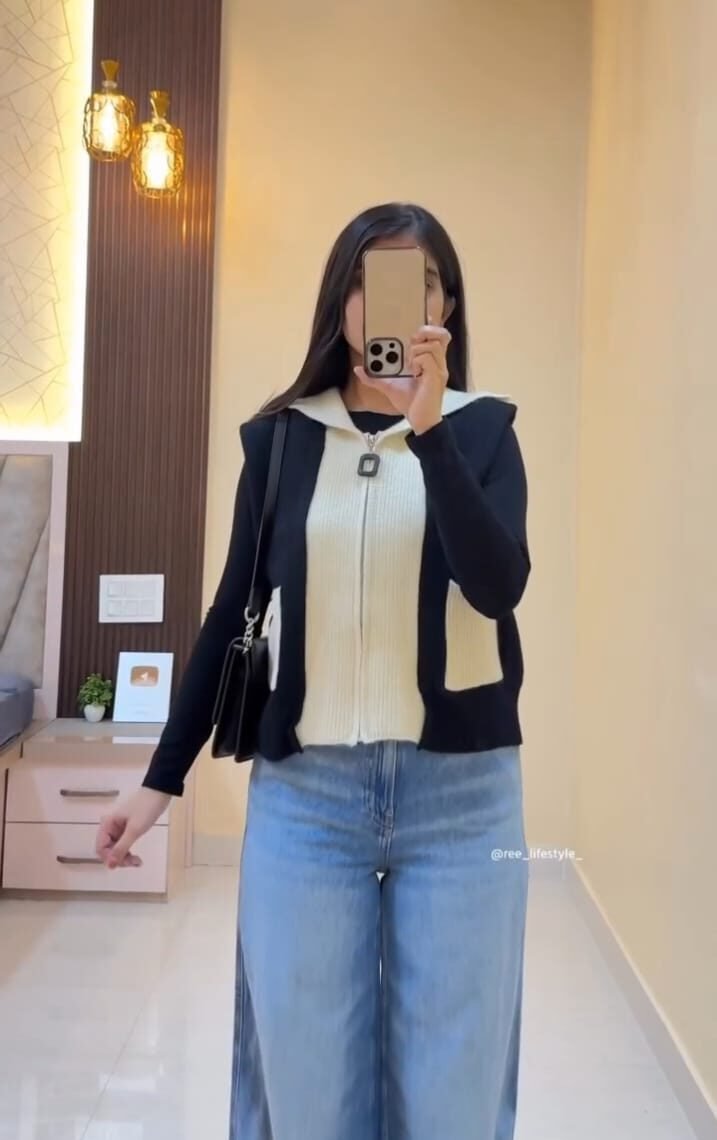 Chic Contrast Collar Cardigan Look