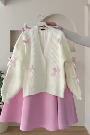 Pastel Knit Cardigan & Pink Skirt Co-ord Set