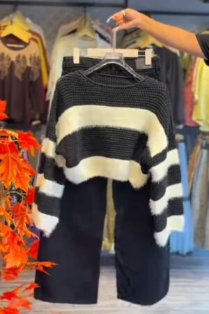 Black & White Striped Knit Co-ord Set