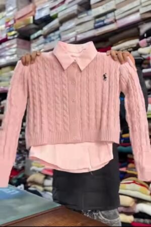 Pink Knit Sweater with Shirt Layer Display