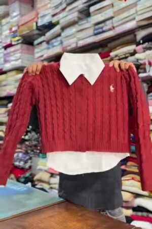 Red Knit Sweater with Shirt Layer Display