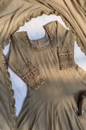 Elegant Traditional Beige Embroidered Dress